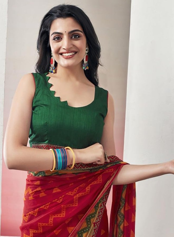 سيريل ساري شيفون مطبوع بنقشة ليهريا من سيريل للنساء مع قطعة بلوزة غير مخيطة - Image 4